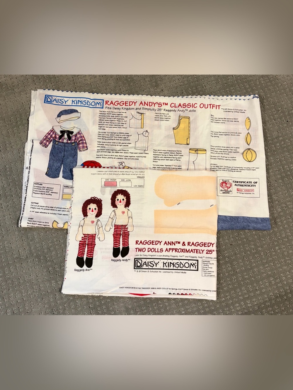 1991 Daisy Kingdom Sewing Panels- Set of 2 Raggedy Ann & Andy, Andy’s Outfit